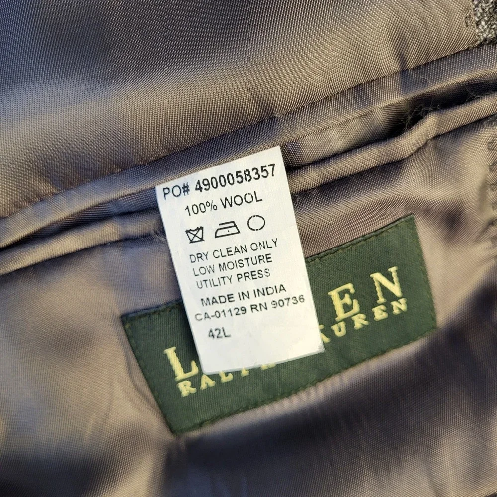 Lauren Ralph Lauren Mens 42L Blazer Sport Jacket Coat Gray Houndstooth Wool